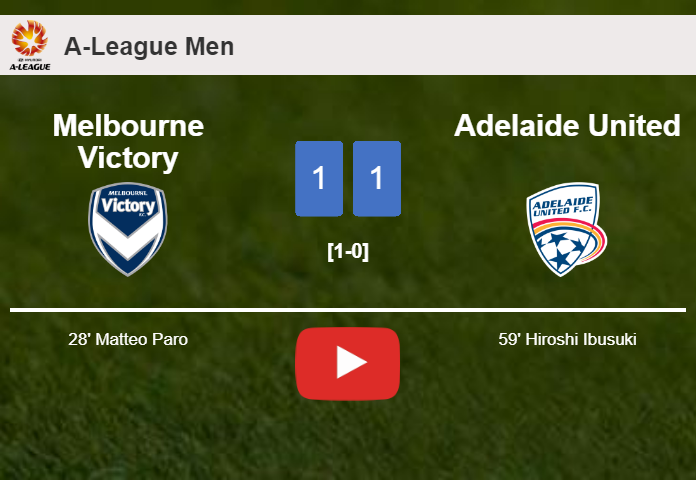 Melbourne Victory and Adelaide United draw 1-1 on Saturday. HIGHLIGHTS
