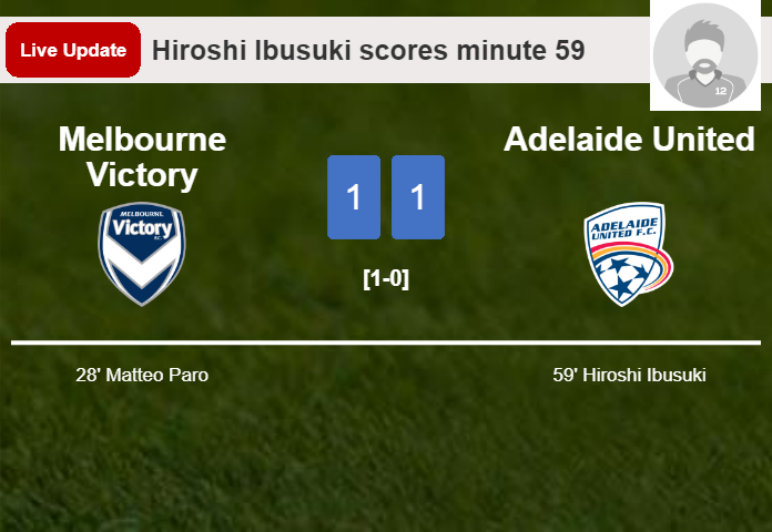 LIVE UPDATES. Adelaide United draws Melbourne Victory with a goal from Hiroshi Ibusuki in the 59 minute and the result is 1-1