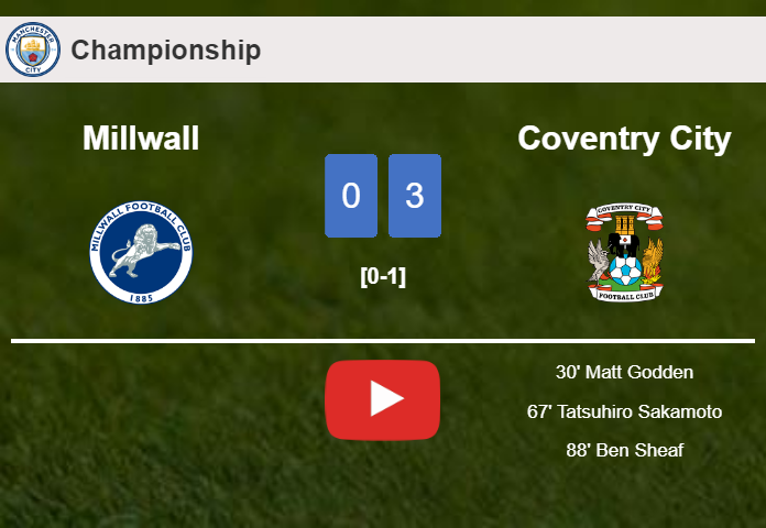 Coventry City overcomes Millwall 3-0. HIGHLIGHTS