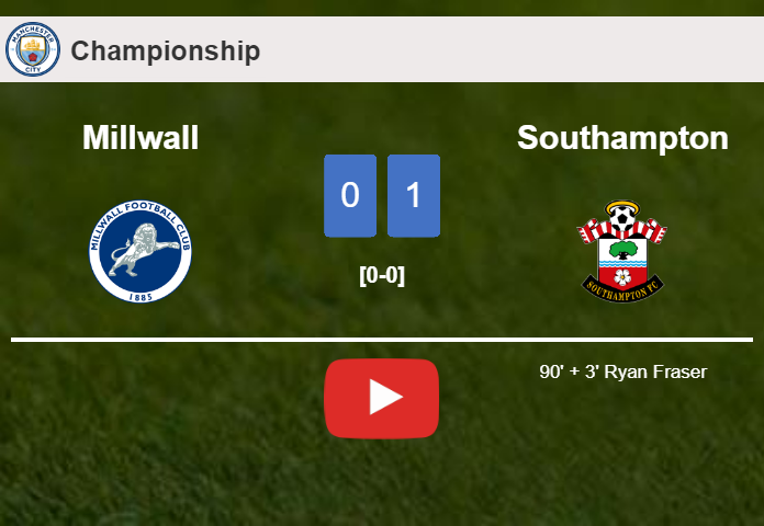 Southampton prevails over Millwall 1-0 with a late goal scored by R. Fraser. HIGHLIGHTS