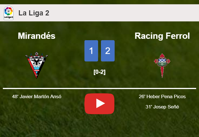 Racing Ferrol prevails over Mirandés 2-1. HIGHLIGHTS