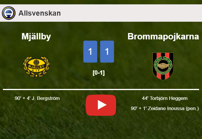 Mjällby and Brommapojkarna draw 1-1 on Sunday. HIGHLIGHTS