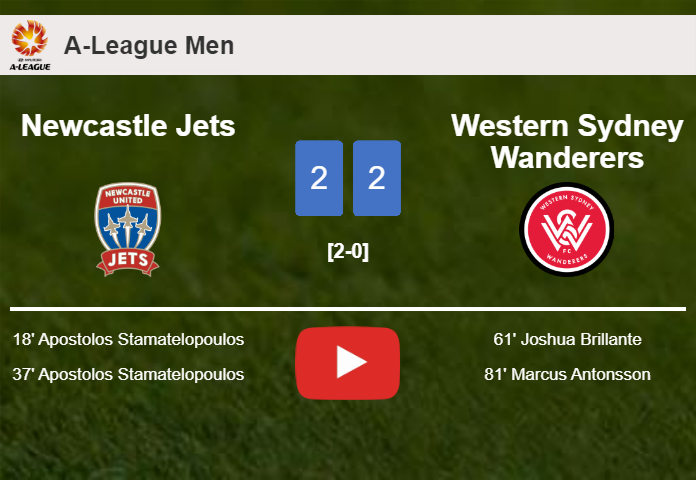 Western Sydney Wanderers manages to draw 2-2 with Newcastle Jets after recovering a 0-2 deficit. HIGHLIGHTS