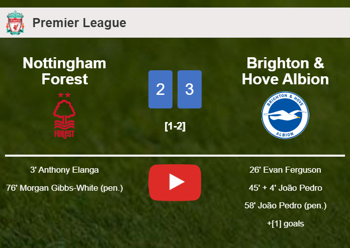 Brighton & Hove Albion overcomes Nottingham Forest 3-2. HIGHLIGHTS