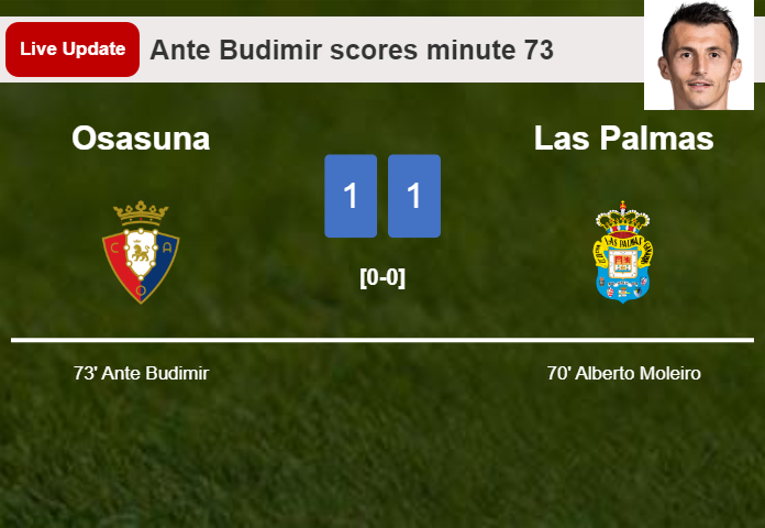 LIVE UPDATES. Osasuna draws Las Palmas with a goal from Ante Budimir in the 73 minute and the result is 1-1