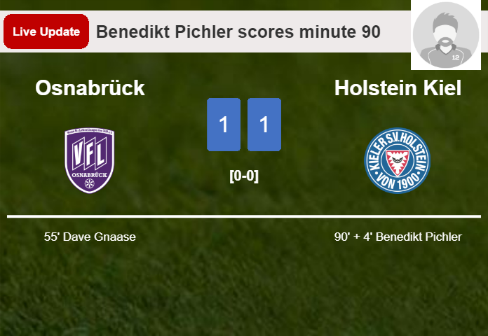 LIVE UPDATES. Holstein Kiel draws Osnabrück with a goal from Benedikt Pichler in the 90 minute and the result is 1-1