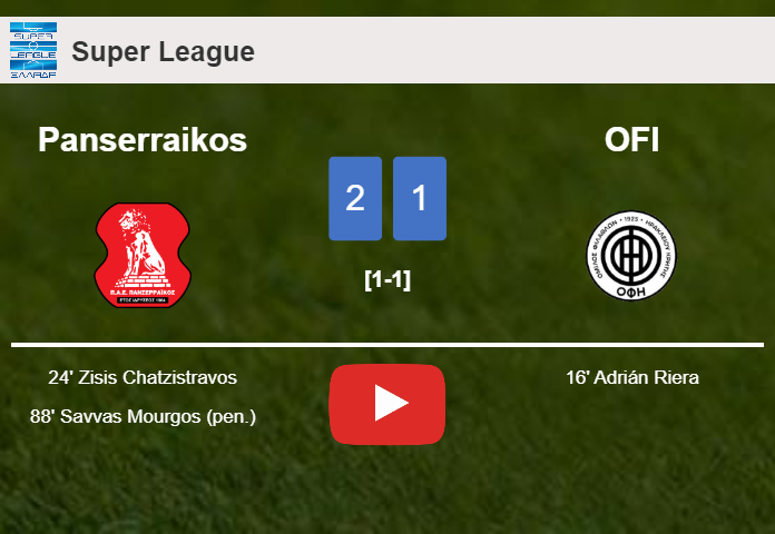 Panserraikos recovers a 0-1 deficit to prevail over OFI 2-1. HIGHLIGHTS