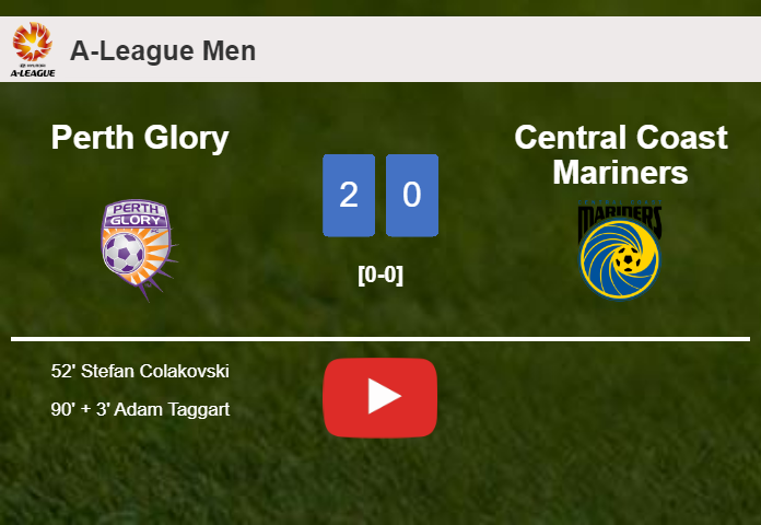 Perth Glory prevails over Central Coast Mariners 2-0 on Saturday. HIGHLIGHTS