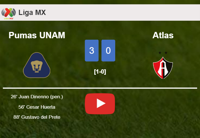 Pumas UNAM prevails over Atlas 3-0. HIGHLIGHTS