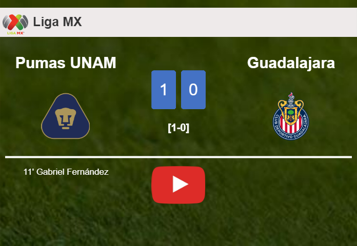 Pumas UNAM beats Guadalajara 1-0 with a goal scored by G. Fernández. HIGHLIGHTS