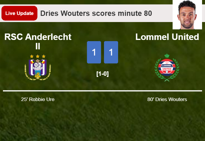 LIVE UPDATES. Lommel United draws RSC Anderlecht II with a goal from Dries Wouters in the 80 minute and the result is 1-1