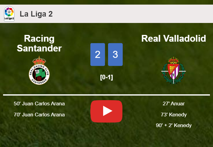 Real Valladolid tops Racing Santander after recovering from a 2-1 deficit. HIGHLIGHTS