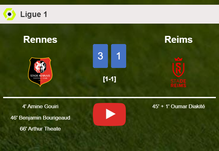 Rennes conquers Reims 3-1. HIGHLIGHTS