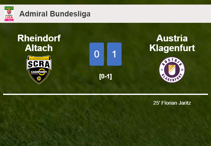 Austria Klagenfurt prevails over Rheindorf Altach 1-0 with a goal scored by F. Jaritz
