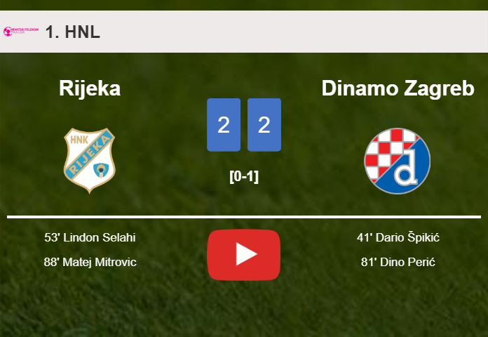 Rijeka and Dinamo Zagreb draw 2-2 on Sunday. HIGHLIGHTS