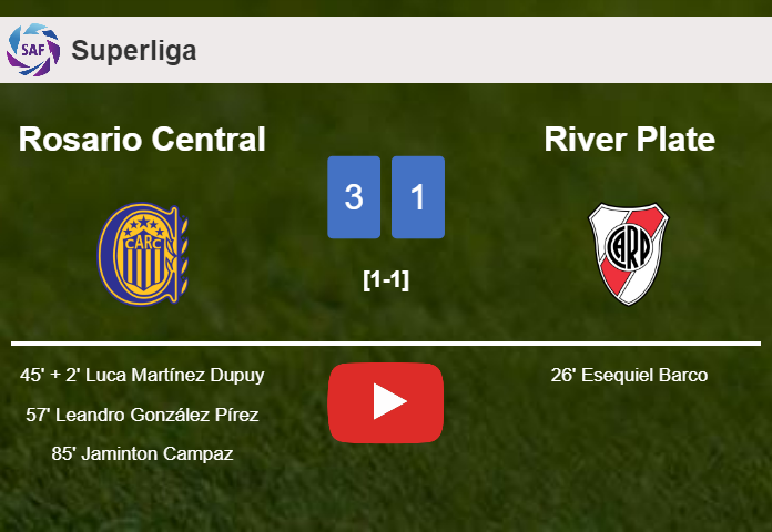 Rosario Central overcomes River Plate 3-1 after recovering from a 0-1 deficit. HIGHLIGHTS