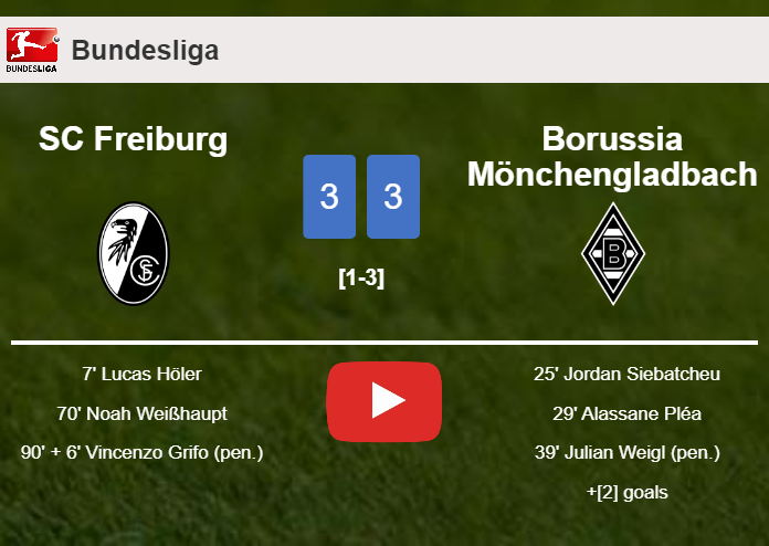 SC Freiburg and Borussia Mönchengladbach draws a hectic match 3-3 on Saturday. HIGHLIGHTS