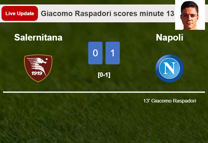 LIVE UPDATES. Napoli leads Salernitana 1-0 after Giacomo Raspadori scored in the 13 minute
