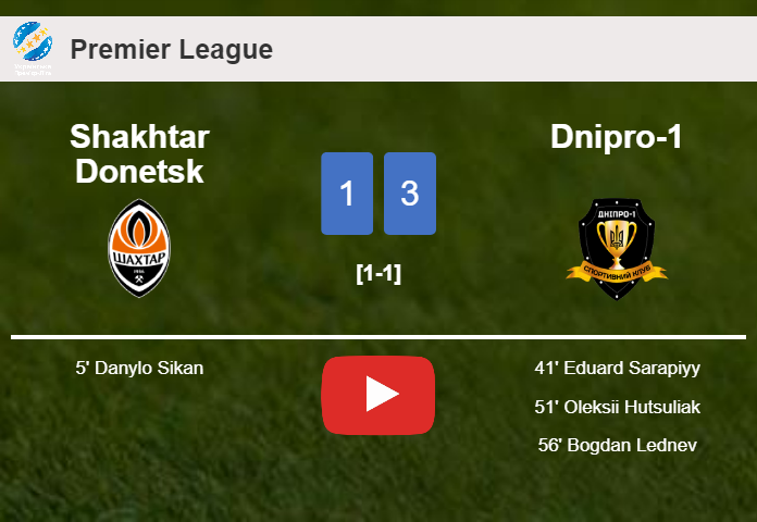 Dnipro-1 overcomes Shakhtar Donetsk 3-1 after recovering from a 0-1 deficit. HIGHLIGHTS