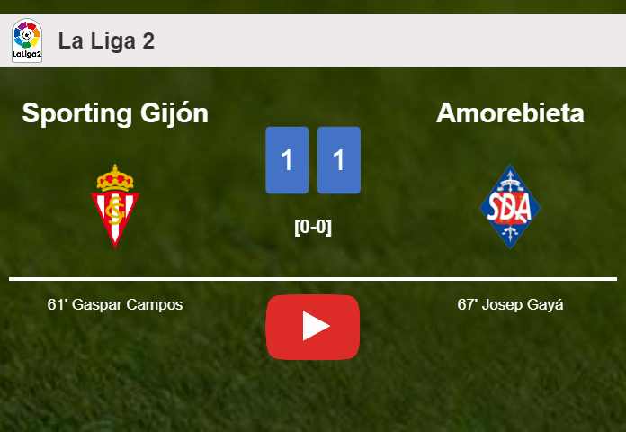 Sporting Gijón and Amorebieta draw 1-1 on Saturday. HIGHLIGHTS