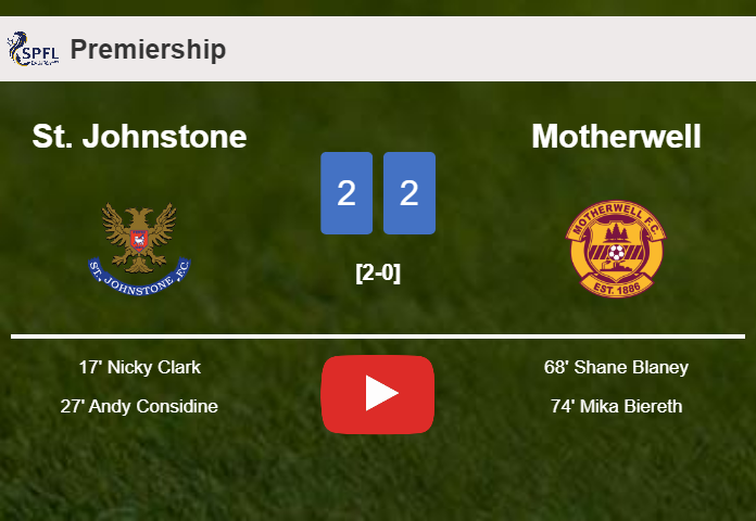 Motherwell manages to draw 2-2 with St. Johnstone after recovering a 0-2 deficit. HIGHLIGHTS