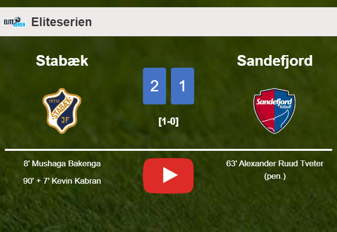 Stabæk grabs a 2-1 win against Sandefjord. HIGHLIGHTS