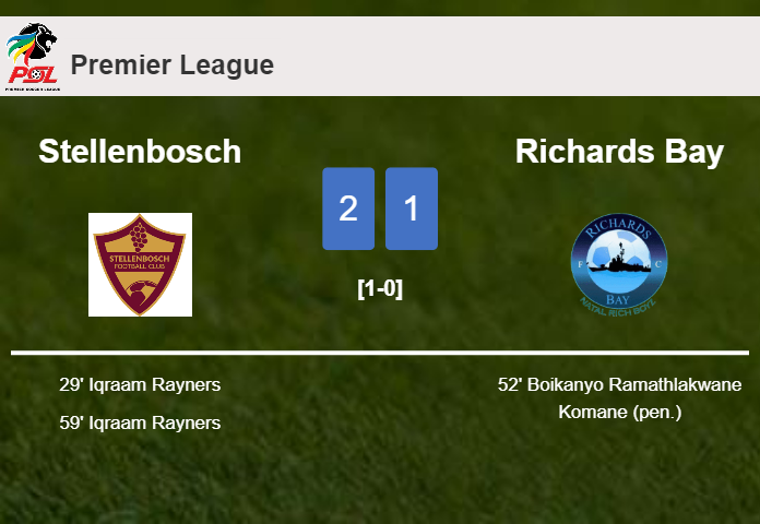 Stellenbosch beats Richards Bay 2-1 with I. Rayners scoring 2 goals