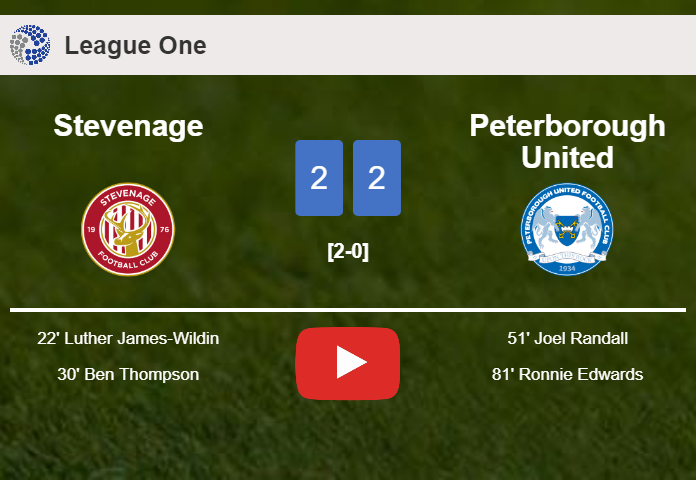 Peterborough United manages to draw 2-2 with Stevenage after recovering a 0-2 deficit. HIGHLIGHTS