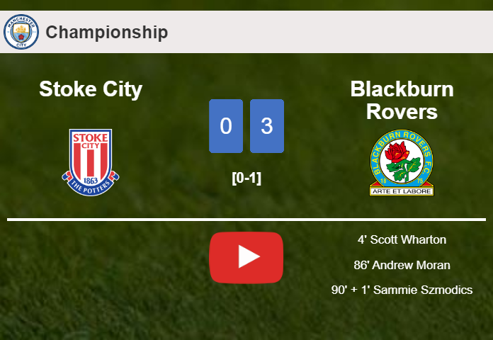 Blackburn Rovers overcomes Stoke City 3-0. HIGHLIGHTS