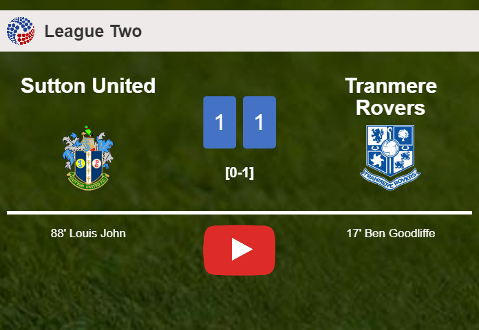 Sutton United grabs a draw against Tranmere Rovers. HIGHLIGHTS