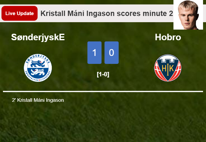 SønderjyskE vs Hobro live updates: Kristall Máni Ingason scores opening goal in First Division match (1-0)