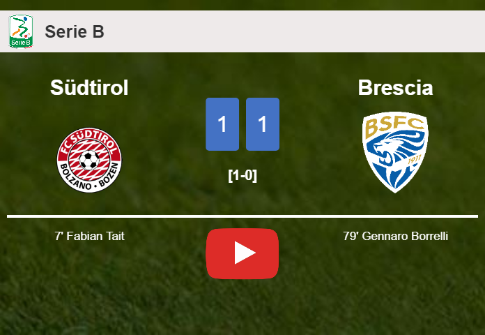 Südtirol and Brescia draw 1-1 on Tuesday. HIGHLIGHTS