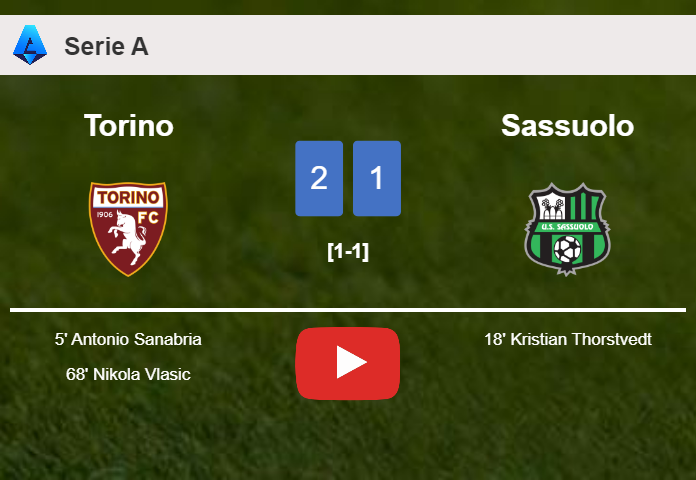 Torino prevails over Sassuolo 2-1. HIGHLIGHTS