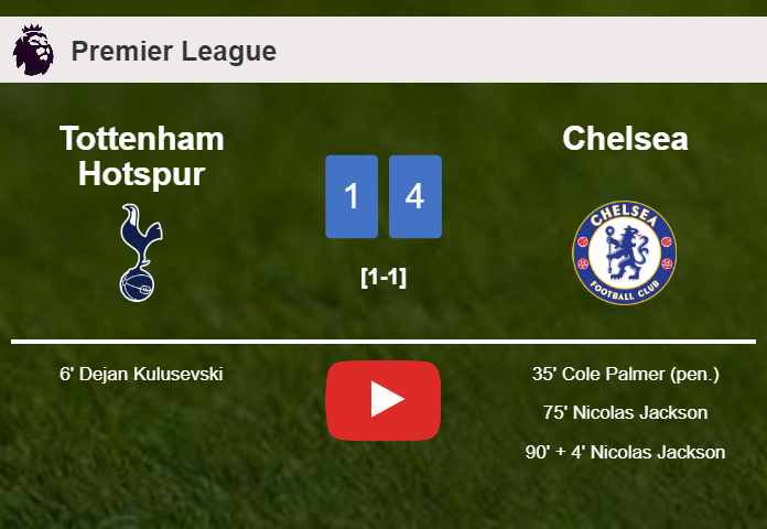 Chelsea overcomes Tottenham Hotspur 4-1 after recovering from a 0-1 deficit. HIGHLIGHTS