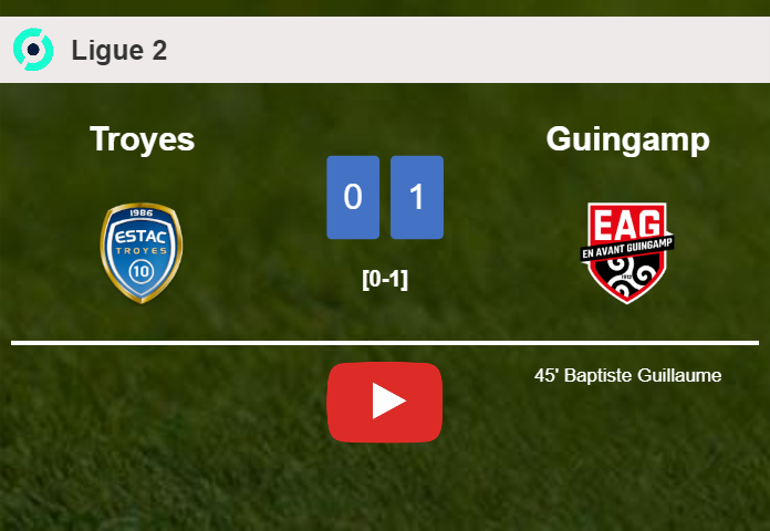 Guingamp defeats Troyes 1-0 with a goal scored by B. Guillaume. HIGHLIGHTS
