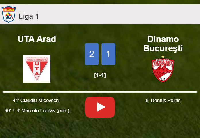UTA Arad recovers a 0-1 deficit to top Dinamo Bucureşti 2-1. HIGHLIGHTS