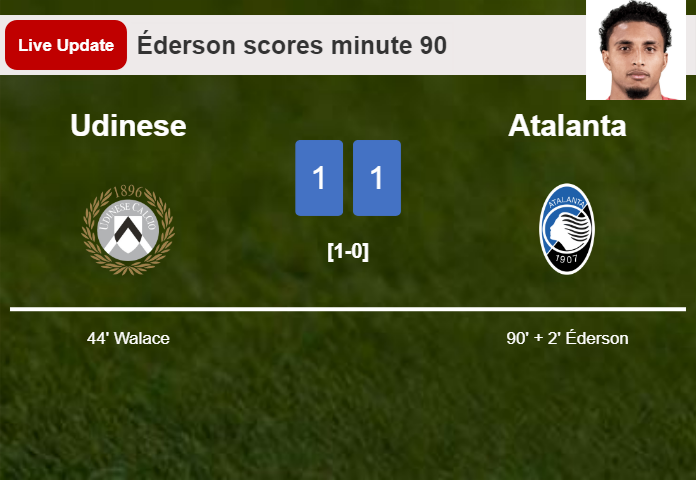 LIVE UPDATES. Atalanta draws Udinese with a goal from Éderson in the 90 minute and the result is 1-1