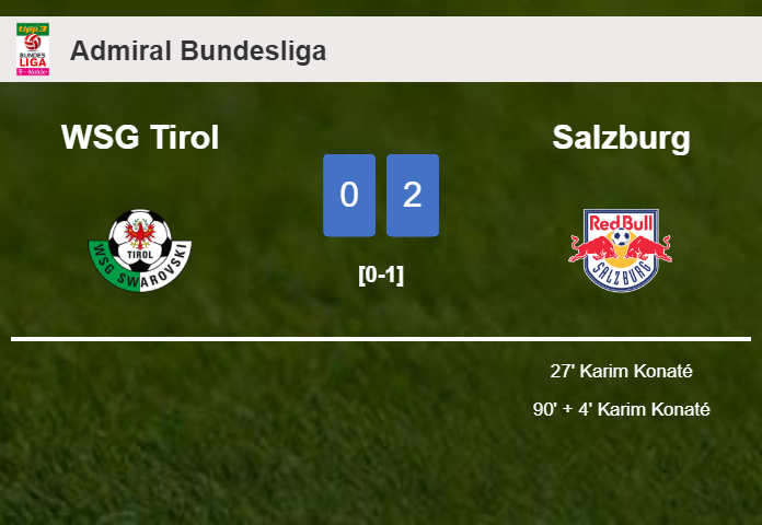 K. Konaté scores 2 goals to give a 2-0 win to Salzburg over WSG Tirol