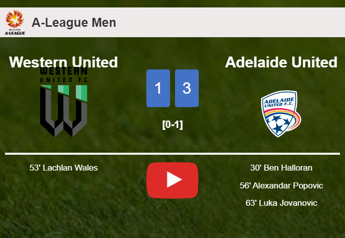 Adelaide United conquers Western United 3-1. HIGHLIGHTS