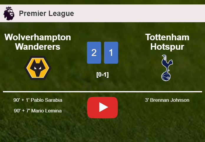 Wolverhampton Wanderers recovers a 0-1 deficit to overcome Tottenham Hotspur 2-1. HIGHLIGHTS