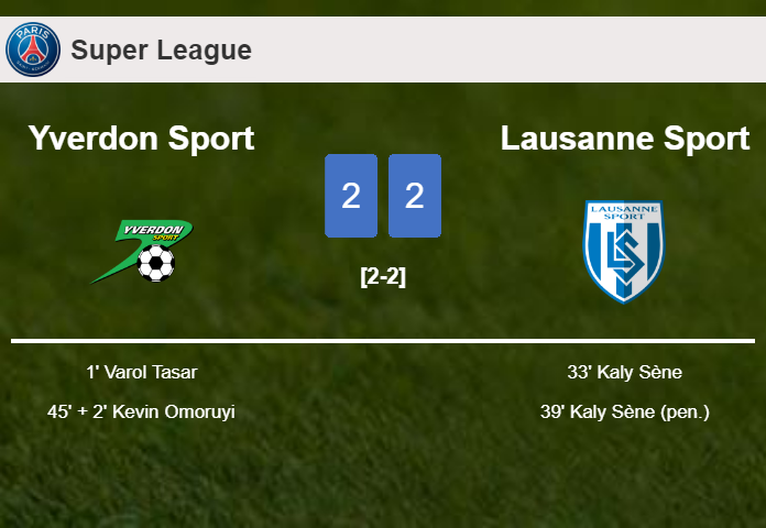 Yverdon Sport and Lausanne Sport draw 2-2 on Saturday