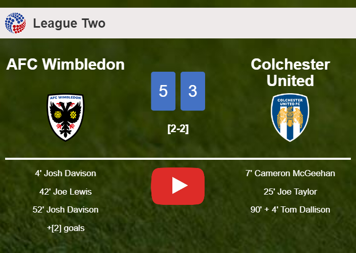 AFC Wimbledon tops Colchester United 5-3 after playing a incredible match. HIGHLIGHTS
