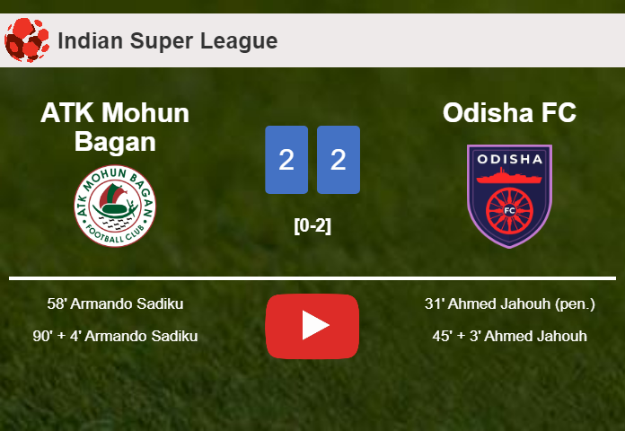 ATK Mohun Bagan manages to draw 2-2 with Odisha FC after recovering a 0-2 deficit. HIGHLIGHTS