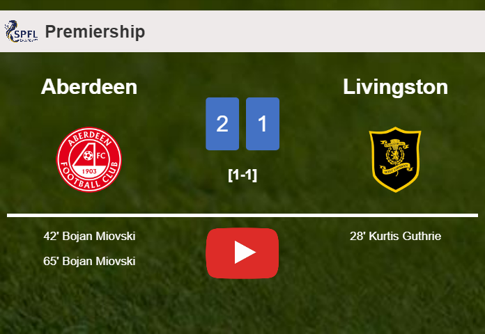Aberdeen recovers a 0-1 deficit to overcome Livingston 2-1 with B. Miovski scoring a double. HIGHLIGHTS
