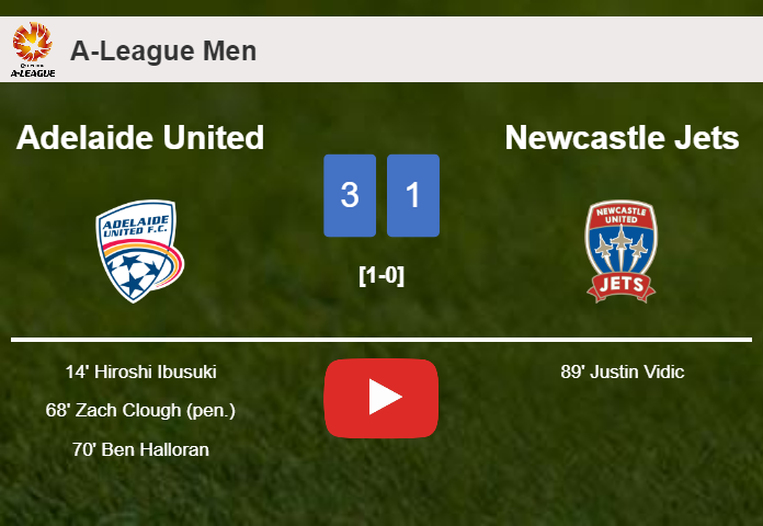 Adelaide United conquers Newcastle Jets 3-1. HIGHLIGHTS