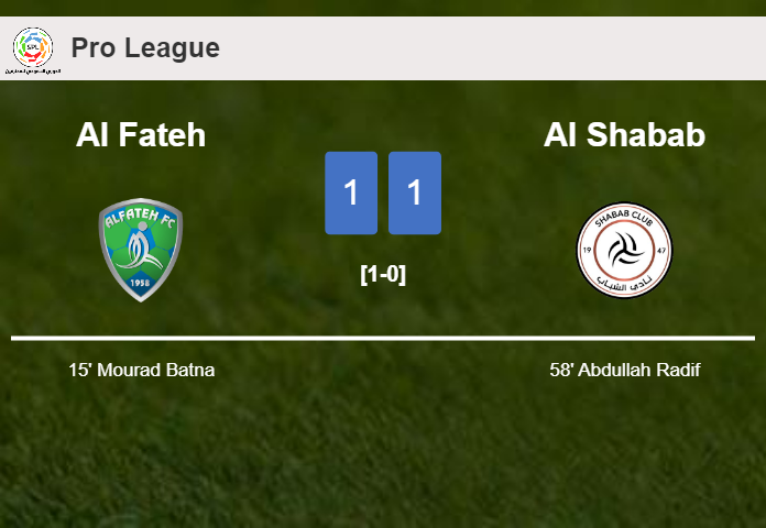 Al Fateh and Al Shabab draw 1-1 on Friday