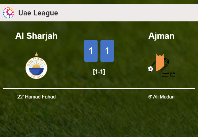 Al Sharjah and Ajman draw 1-1 on Sunday