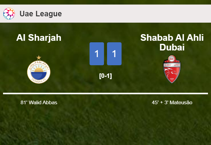 Al Sharjah and Shabab Al Ahli Dubai draw 1-1 on Wednesday