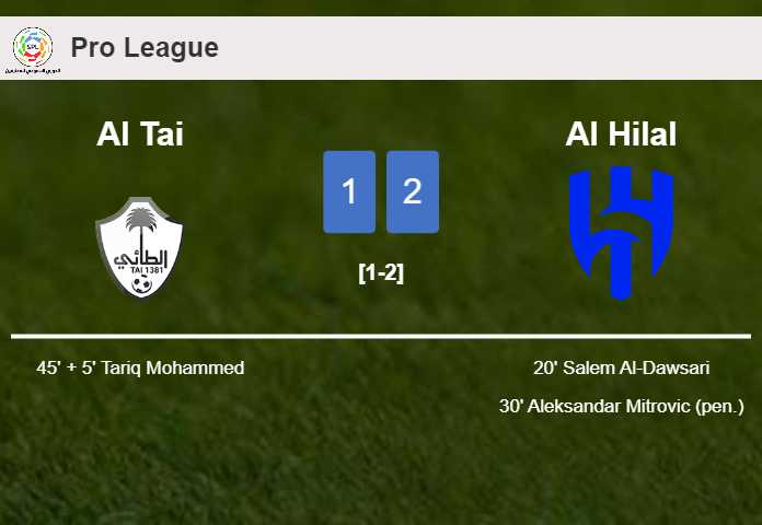 Al Hilal conquers Al Tai 2-1