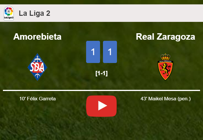 Amorebieta and Real Zaragoza draw 1-1 after Eneko Jauregi missed a penalty. HIGHLIGHTS